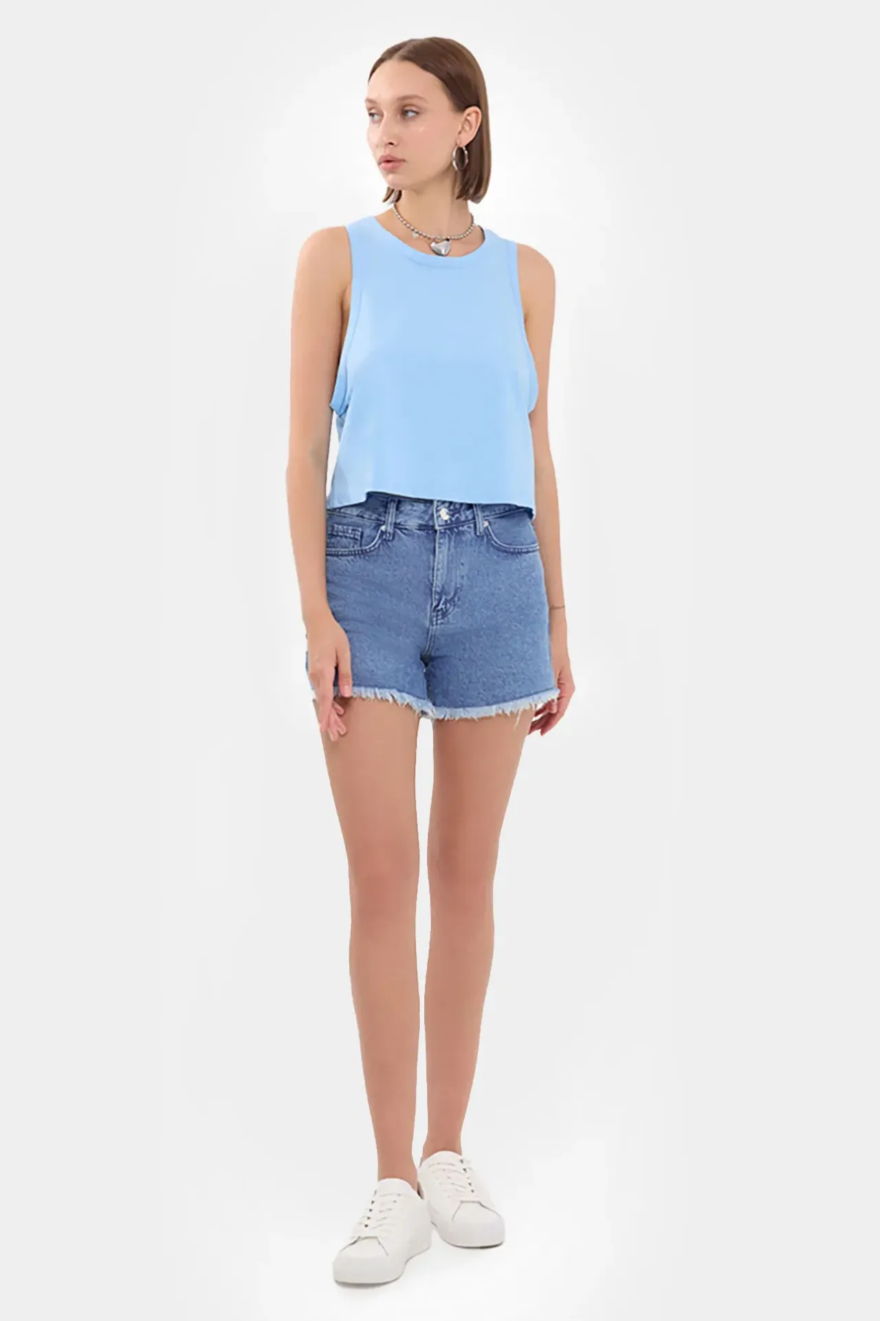 Sleeveless Round Neck Solid Crop Top