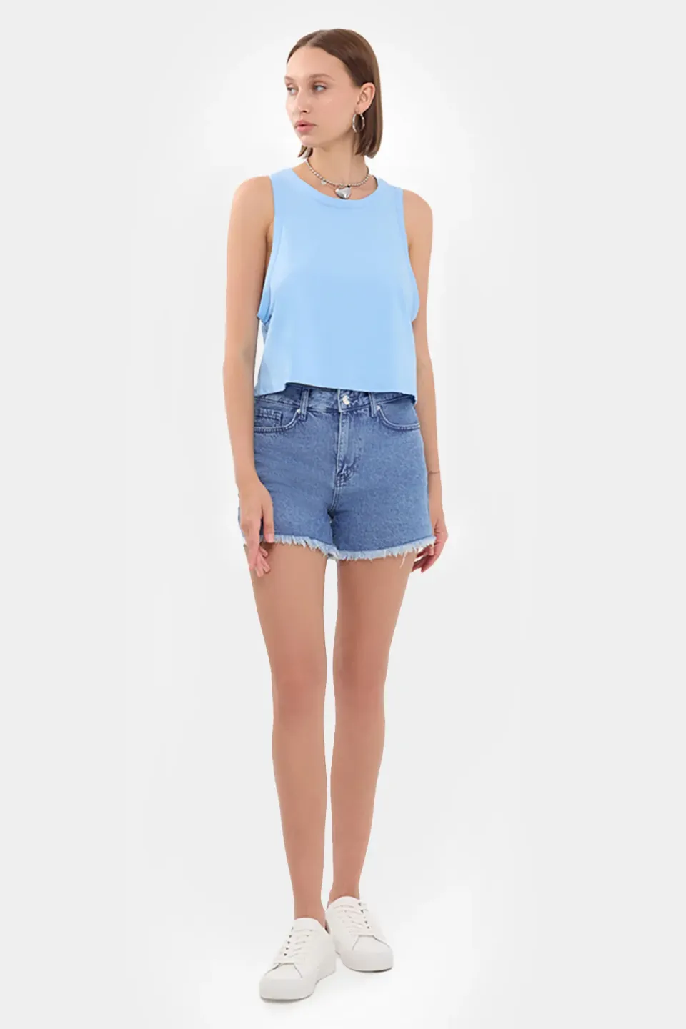 Sleeveless Round Neck Solid Crop Top