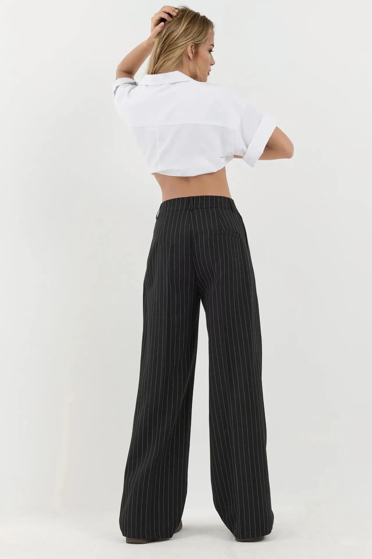 Striped Wide Leg Pleated Palazzo Pants 5