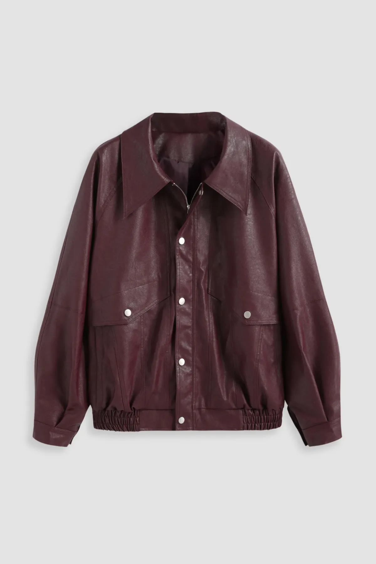 Oversized Faux Leather Snap-Front Jacket 2