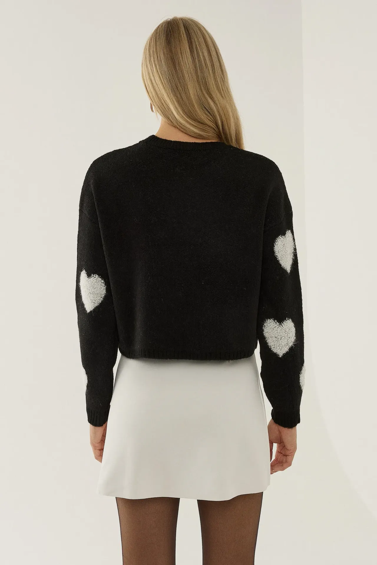 Heart Patterned Crew Neck Sweater