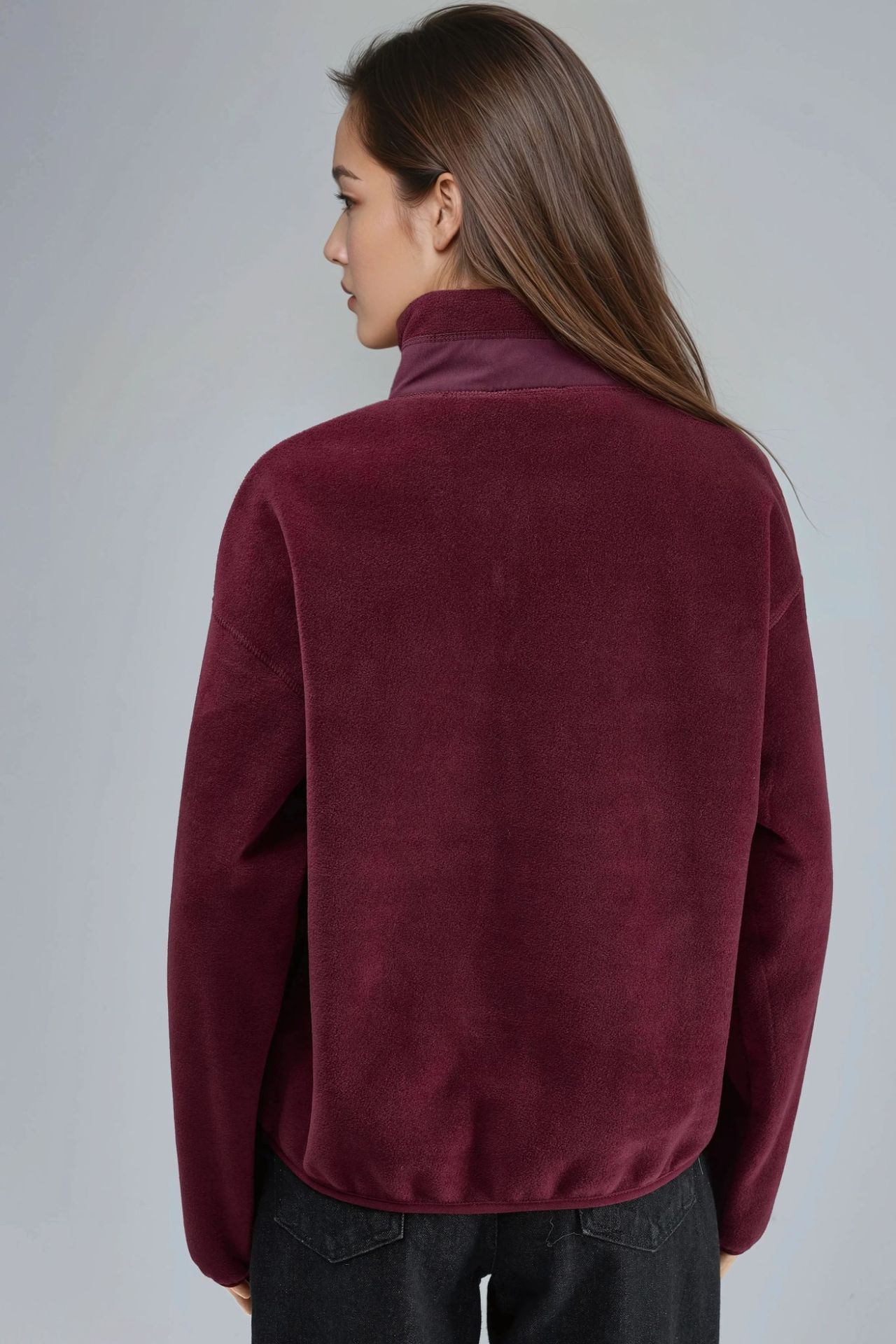 BUSEM Zipper Collar Plush Knit Sweatshirt with Pocket