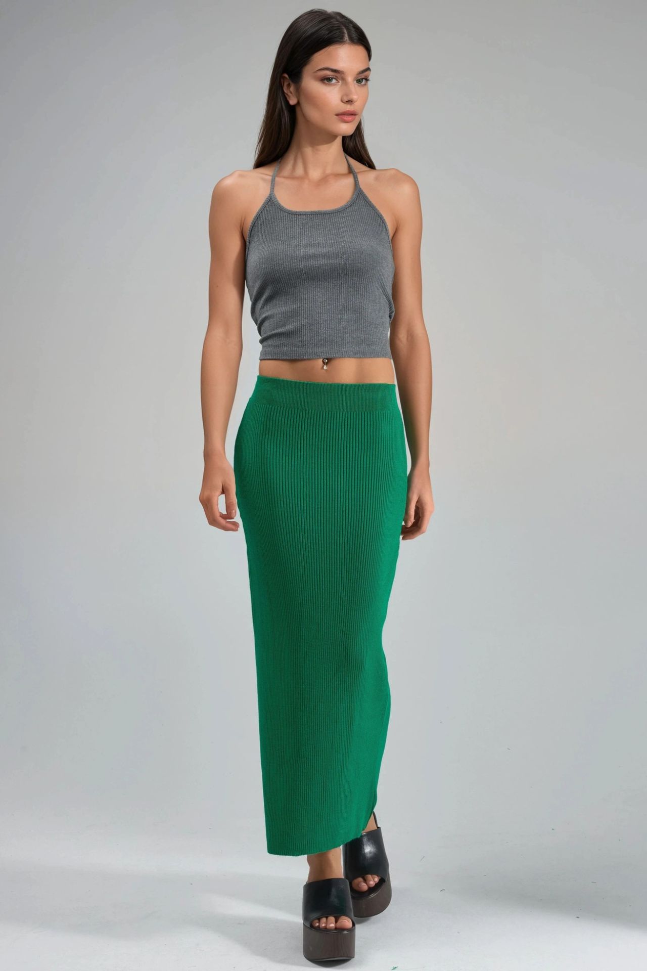 MY FASHION High Waist Ribbed Knit Maxi Skirt 7