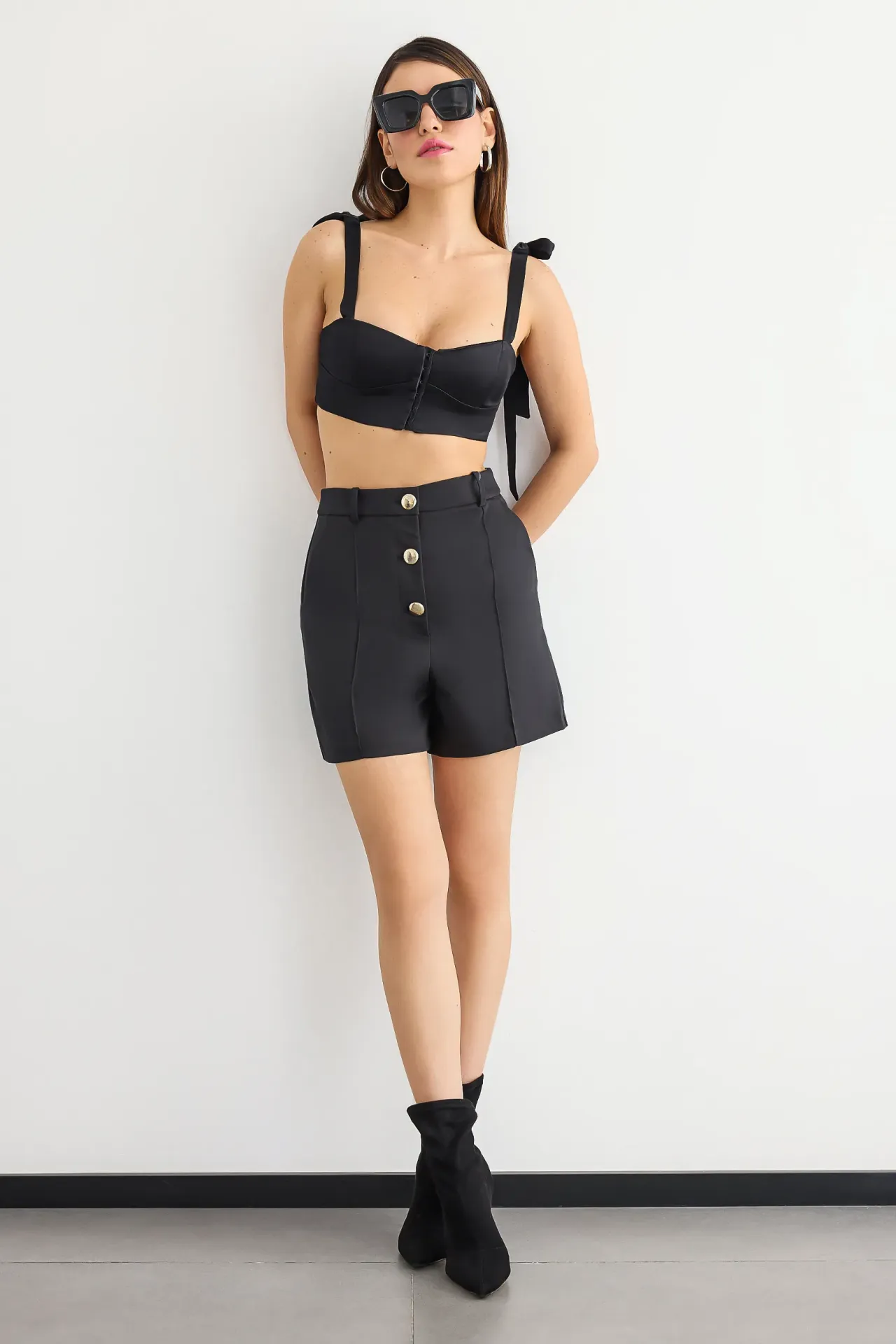 High-Waist Buttoned Shorts
