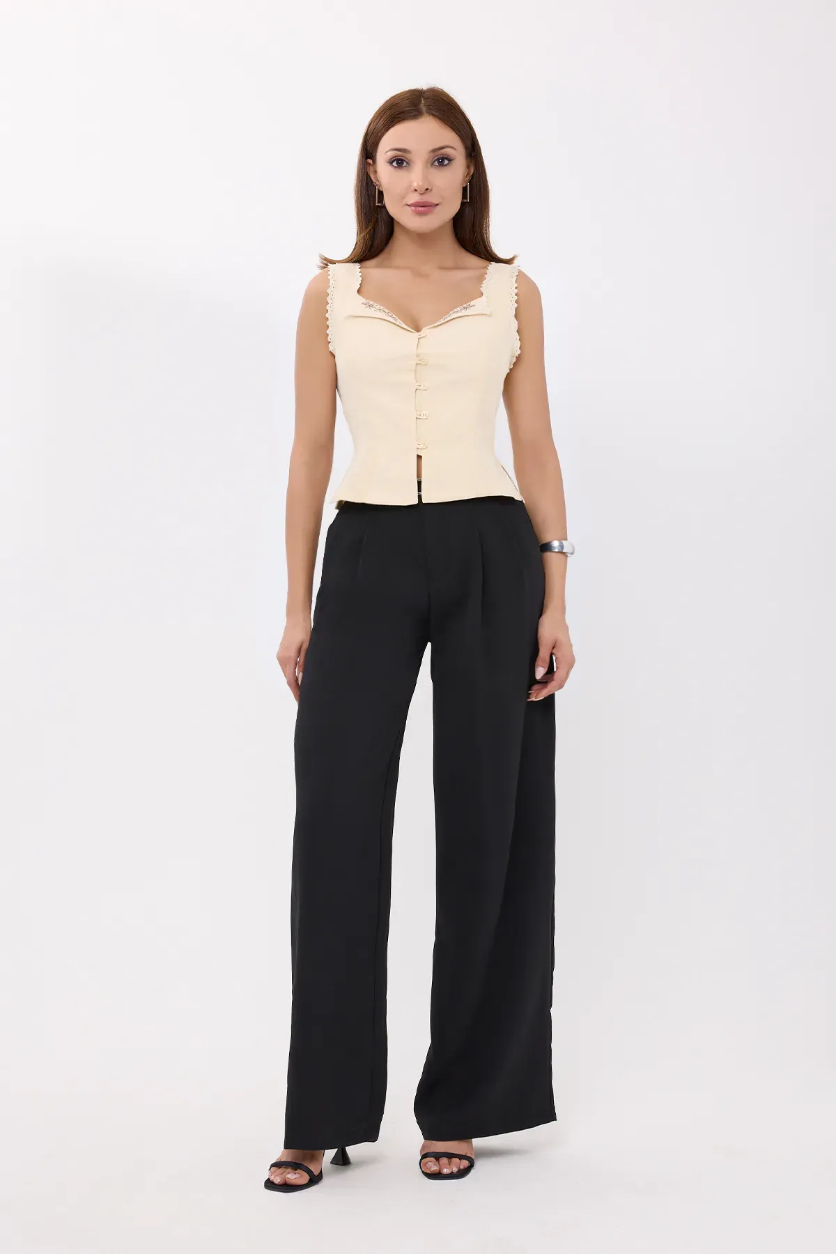 Lace Trim Buttoned Corset Top 2