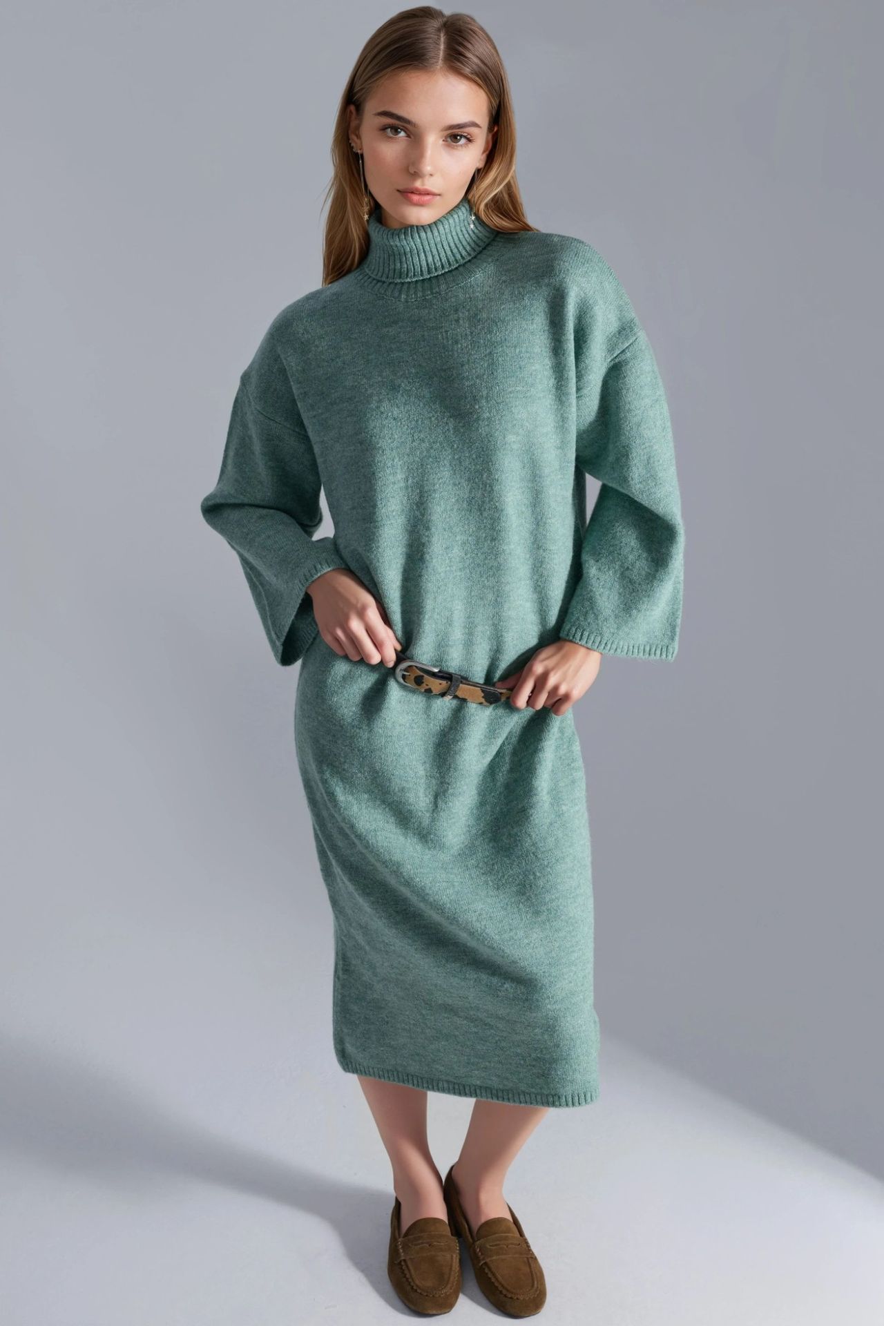 MY FASHION Ribbed Turtleneck Maxi Knit Dress 3