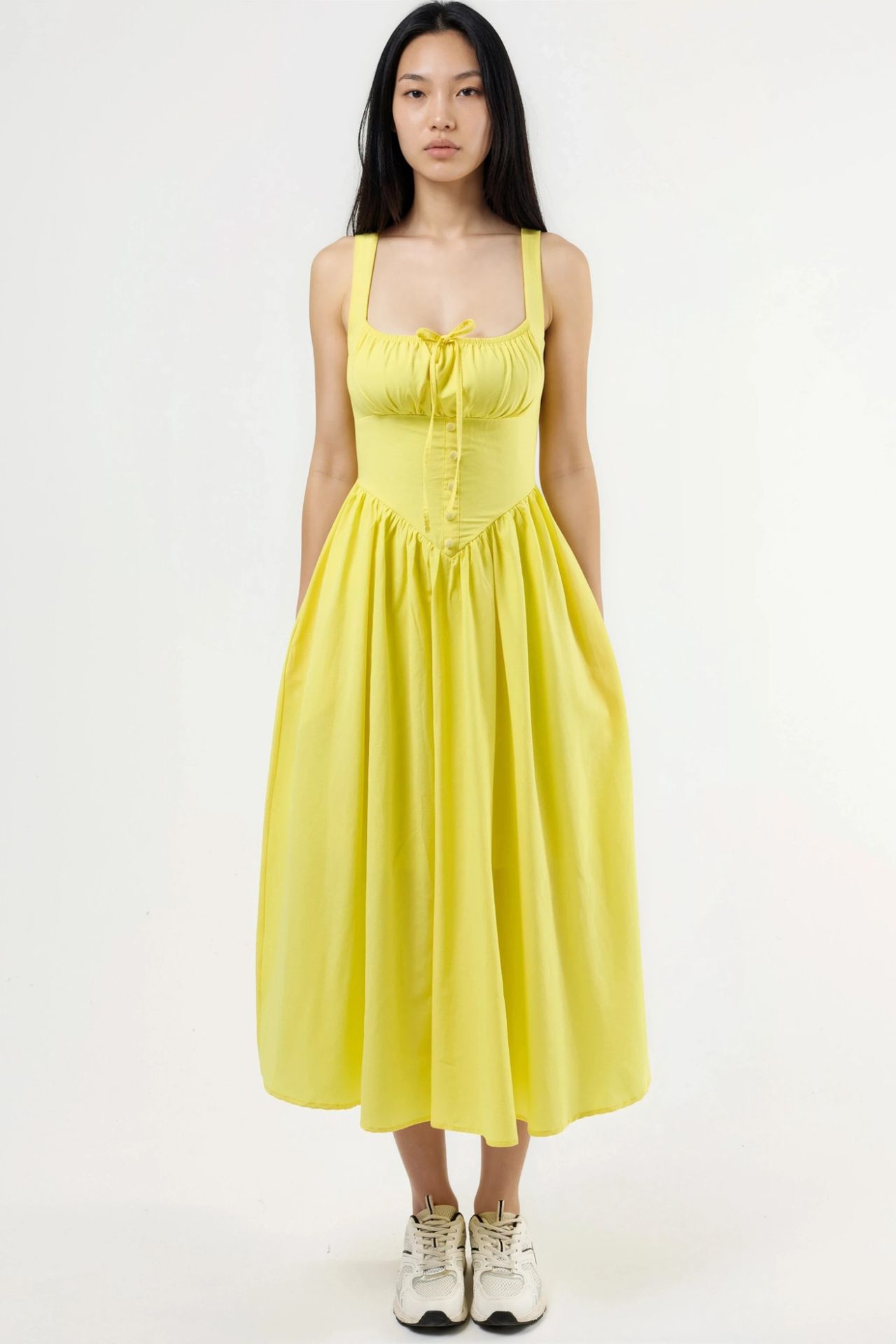 BUSEM Midi Dress with Square Collar and Button Detail 6