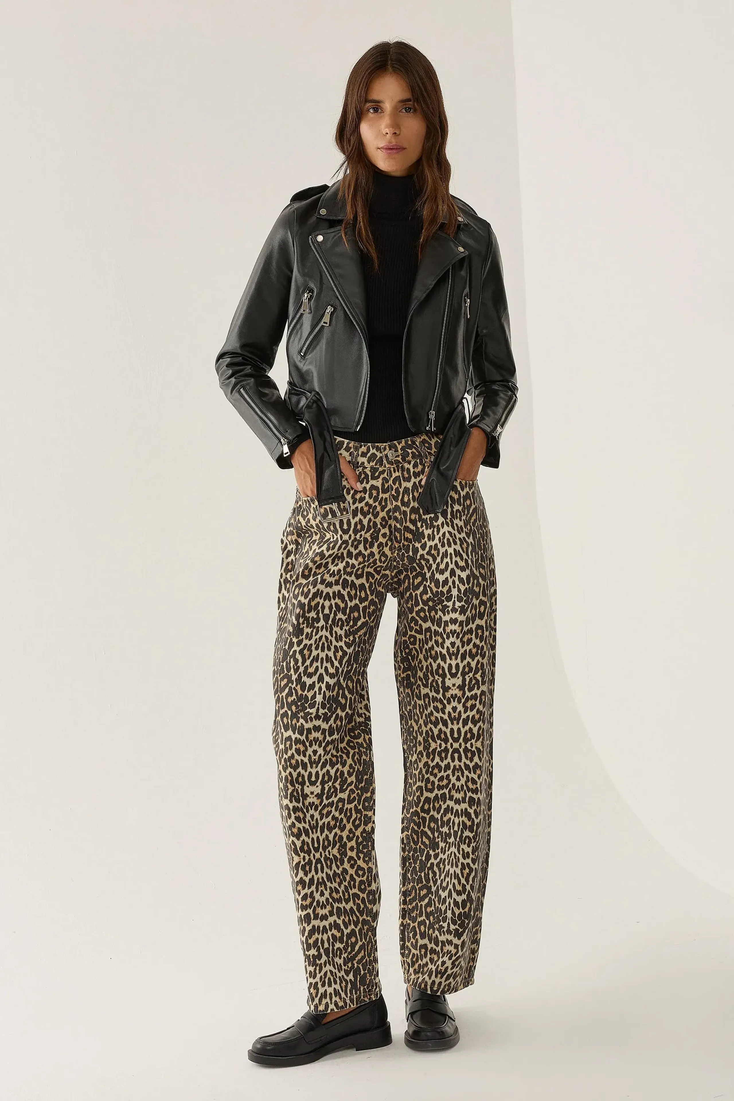 HiCCUP - Black Belted Faux Leather Biker Jacket Women