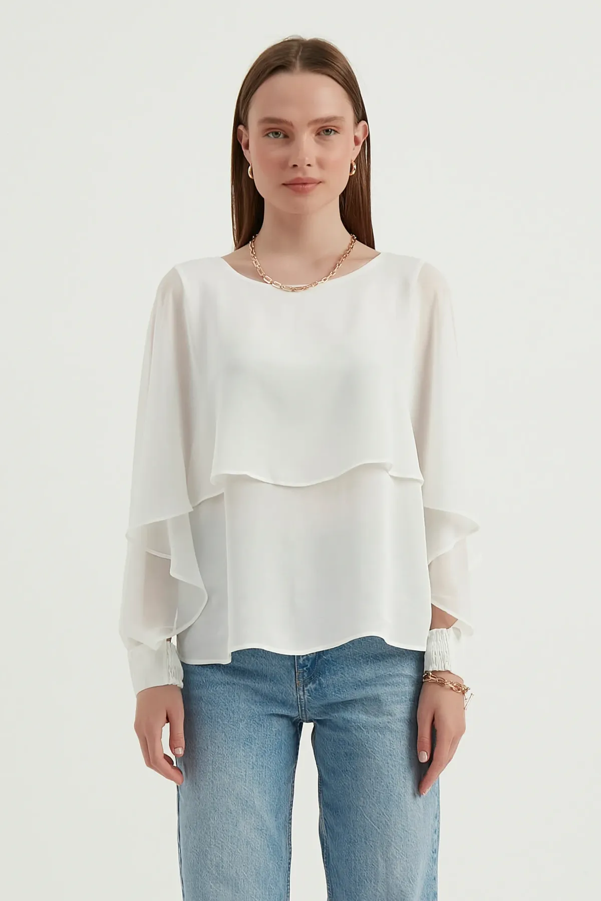 Round Neck Chiffon Double Layer Blouse 2
