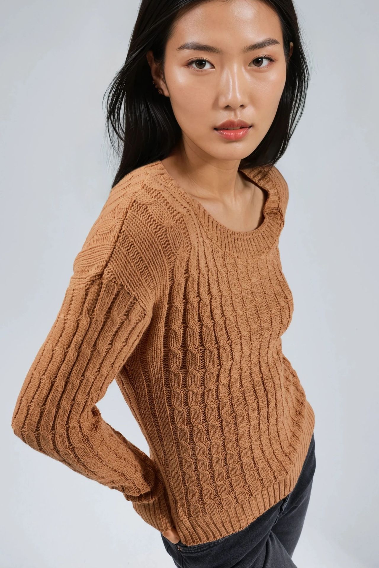 MY FASHION Boat Neck Cable Knit Sweater 2