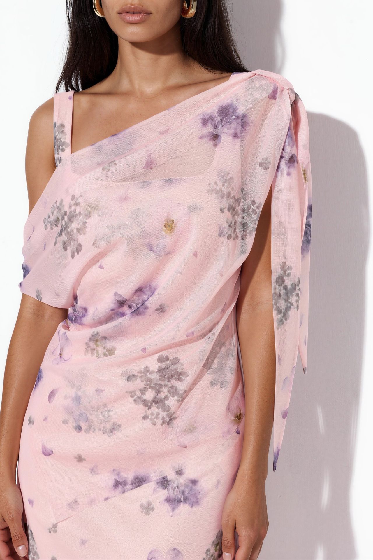 Patterned Tulle Draped Maxi Dress 4