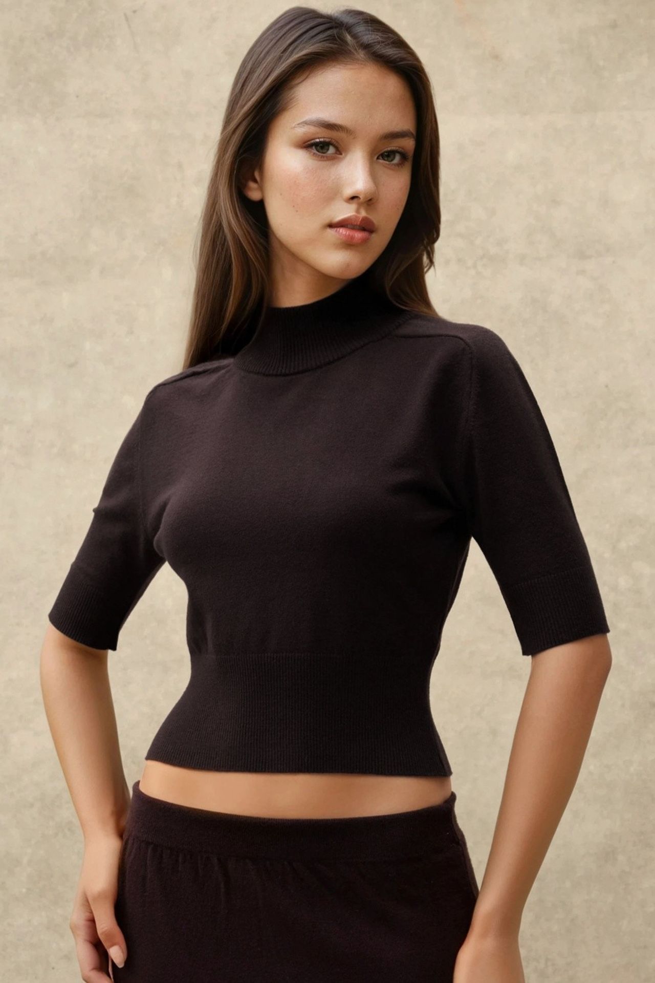 Textured Turtleneck Crop Sweater 1