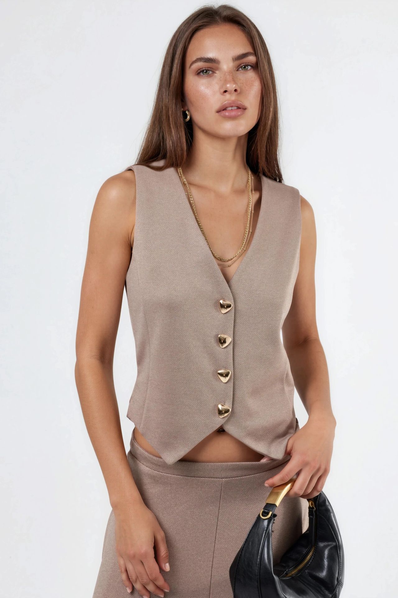 BUSEM Solid V-Neck Buttoned Vest 1