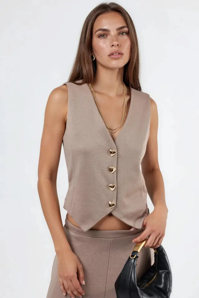 BUSEM Solid V-Neck Buttoned Vest