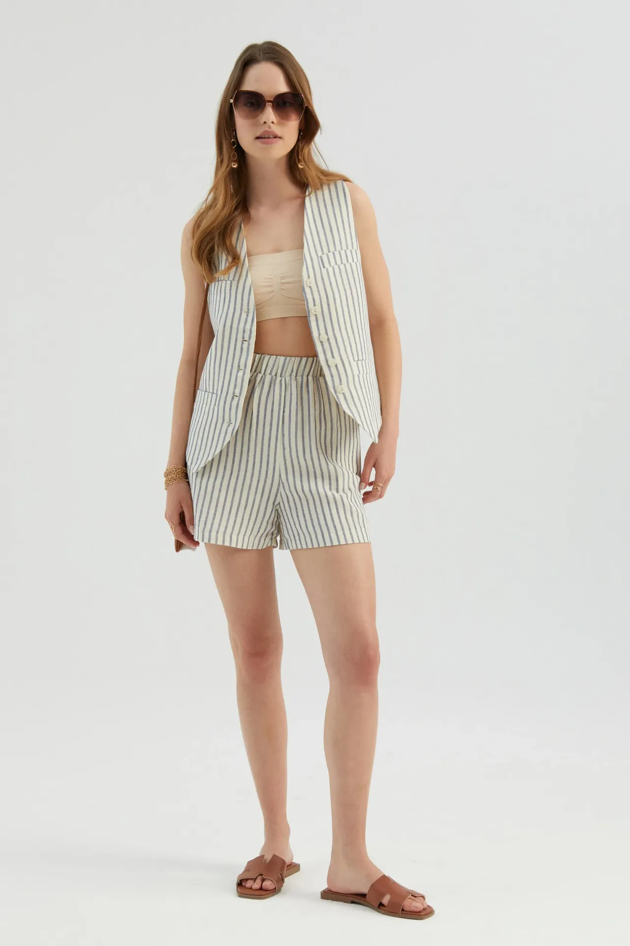 Striped High Waist Elastic Waist Shorts