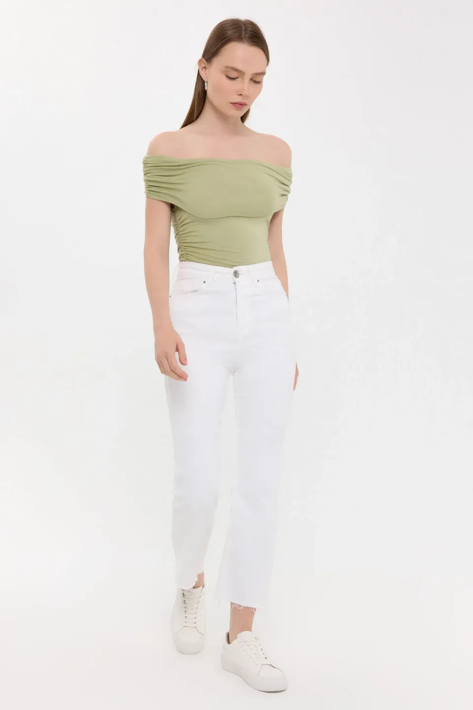 Off-Shoulder Ruched Bodycon Top