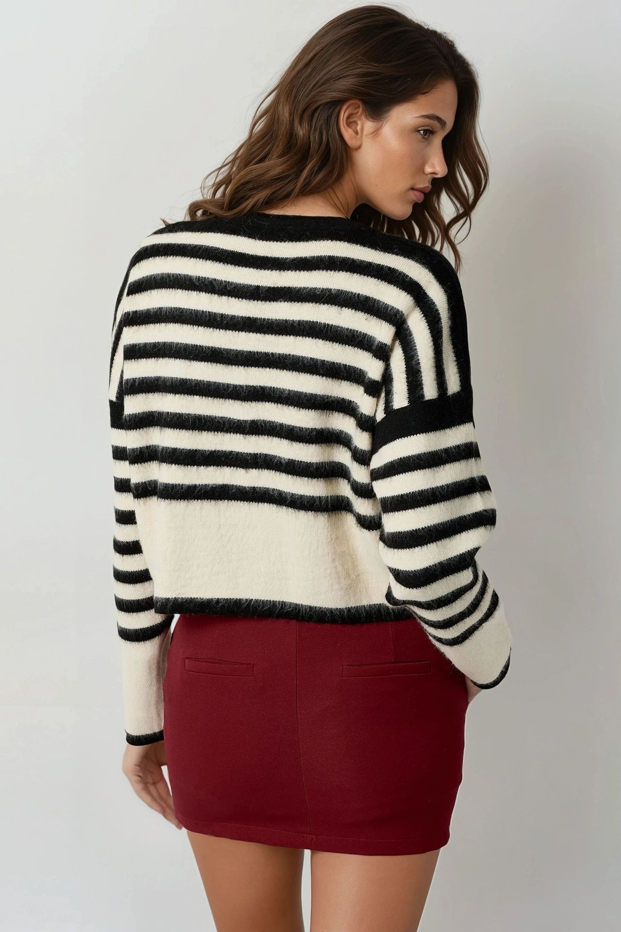 MY FASHION Striped Knit Cardigan with Button Closure 3
