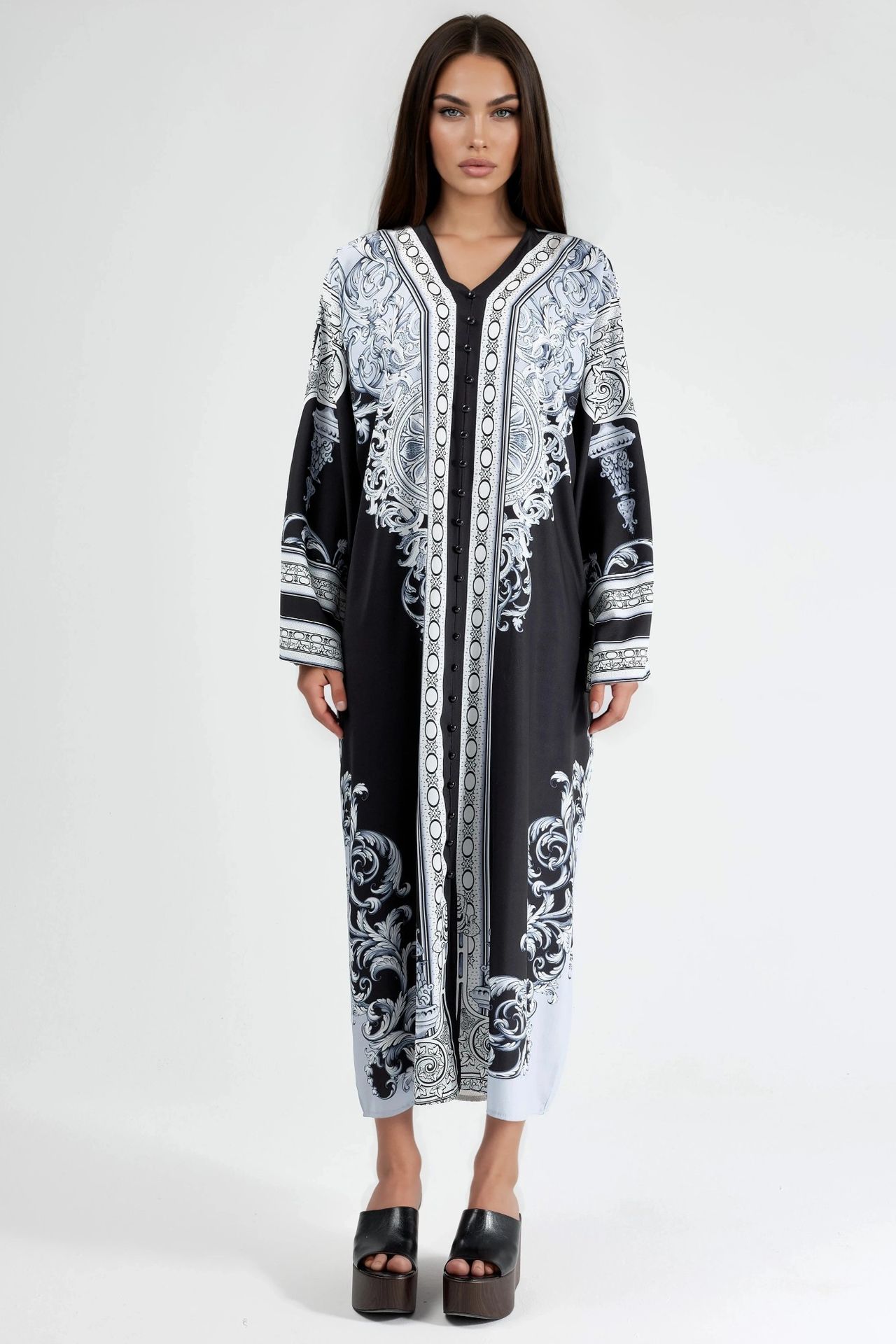MSN Printed V-Neck Button-Front Maxi Dress 6