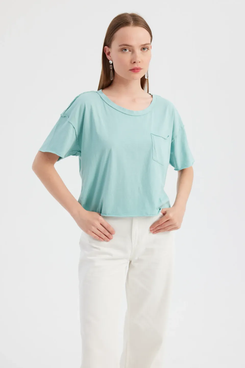 Basic Woven Round Neck Short Sleeve T-Shirt