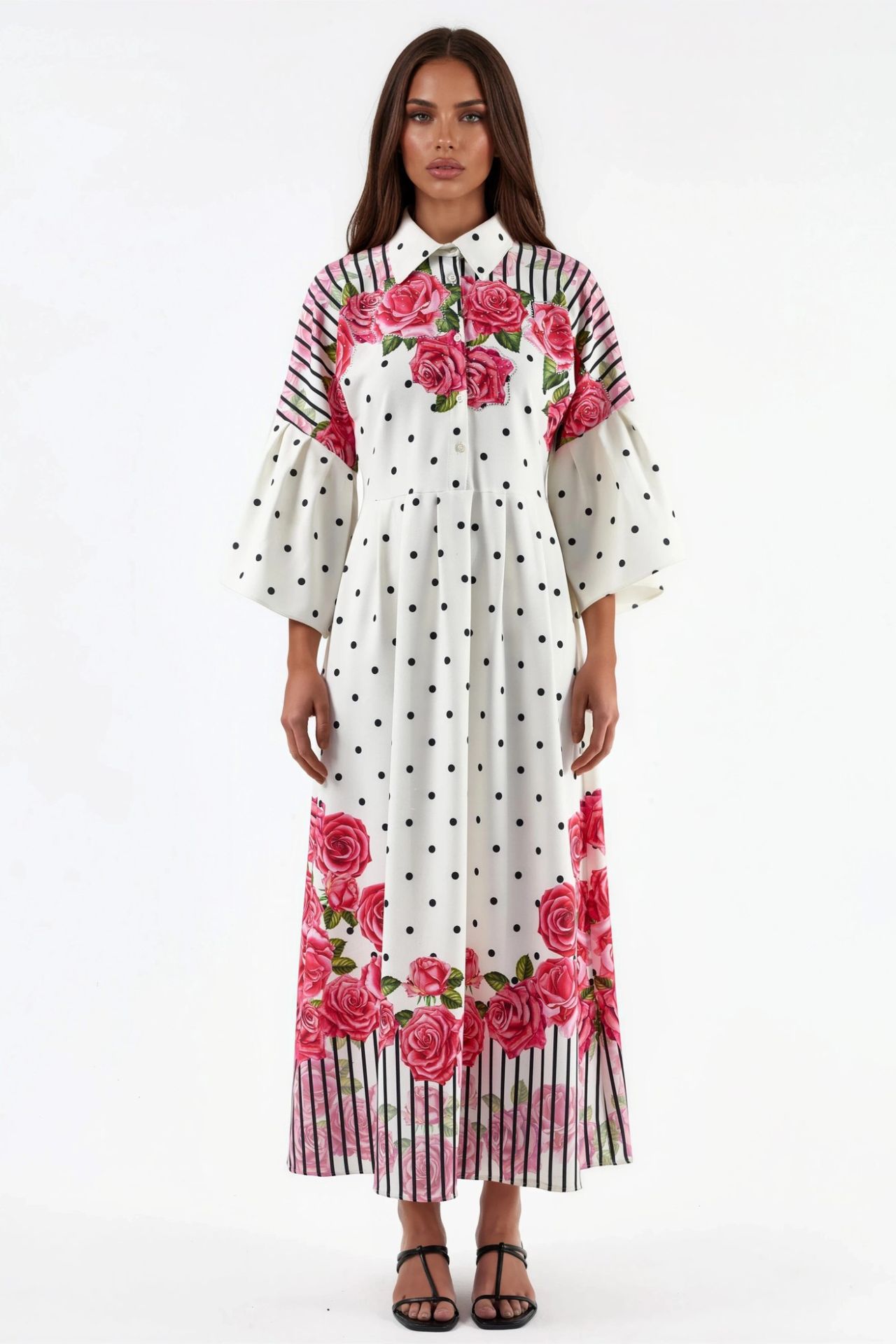 MSN Floral Maxi Dress with Shirt Collar and Button Closure 7
