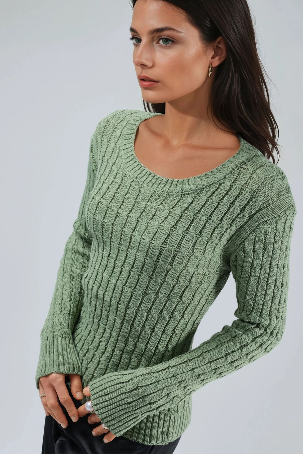 MY FASHION Boat Neck Cable Knit Sweater 4