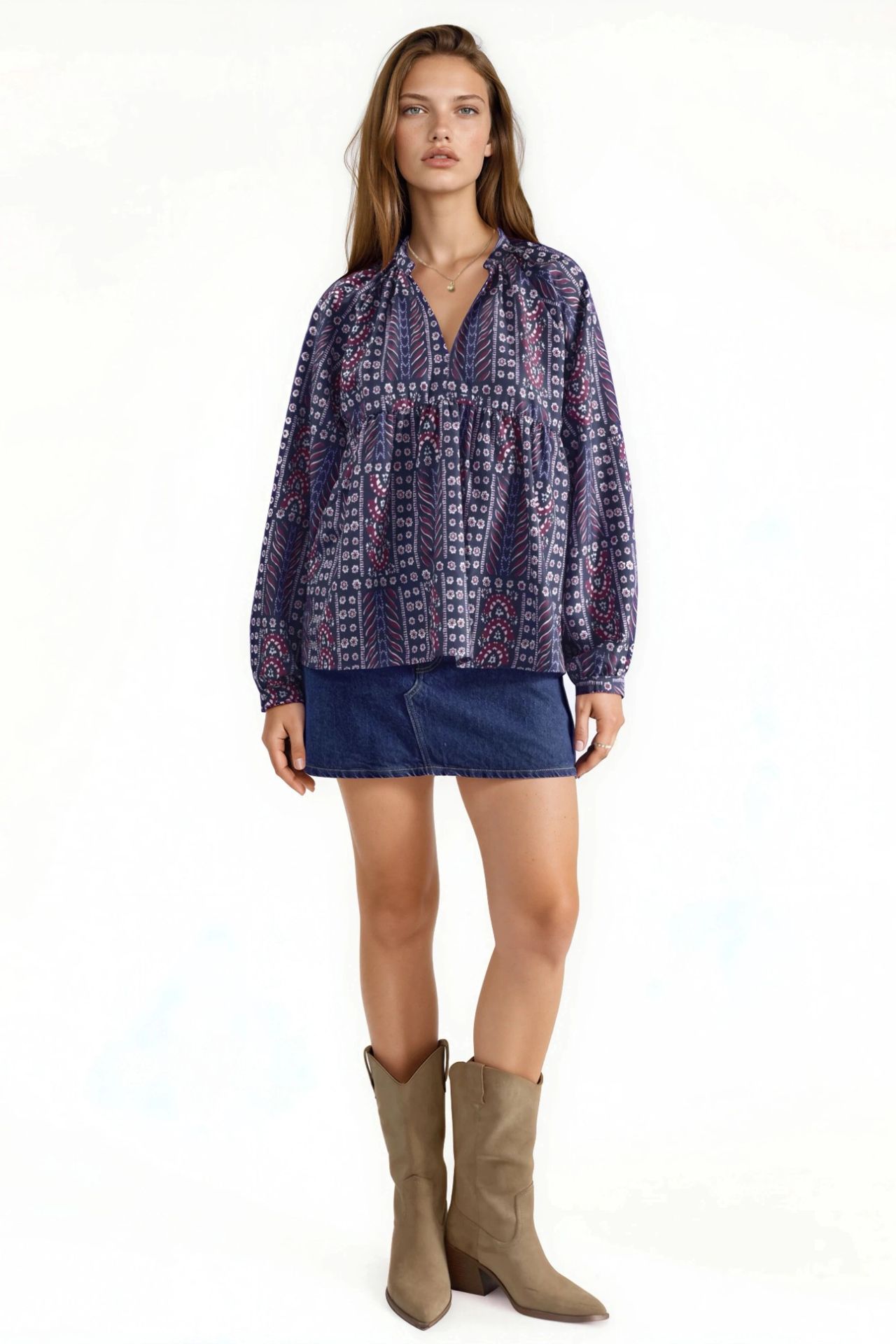 Balloon Sleeve Patterned Blouse 3