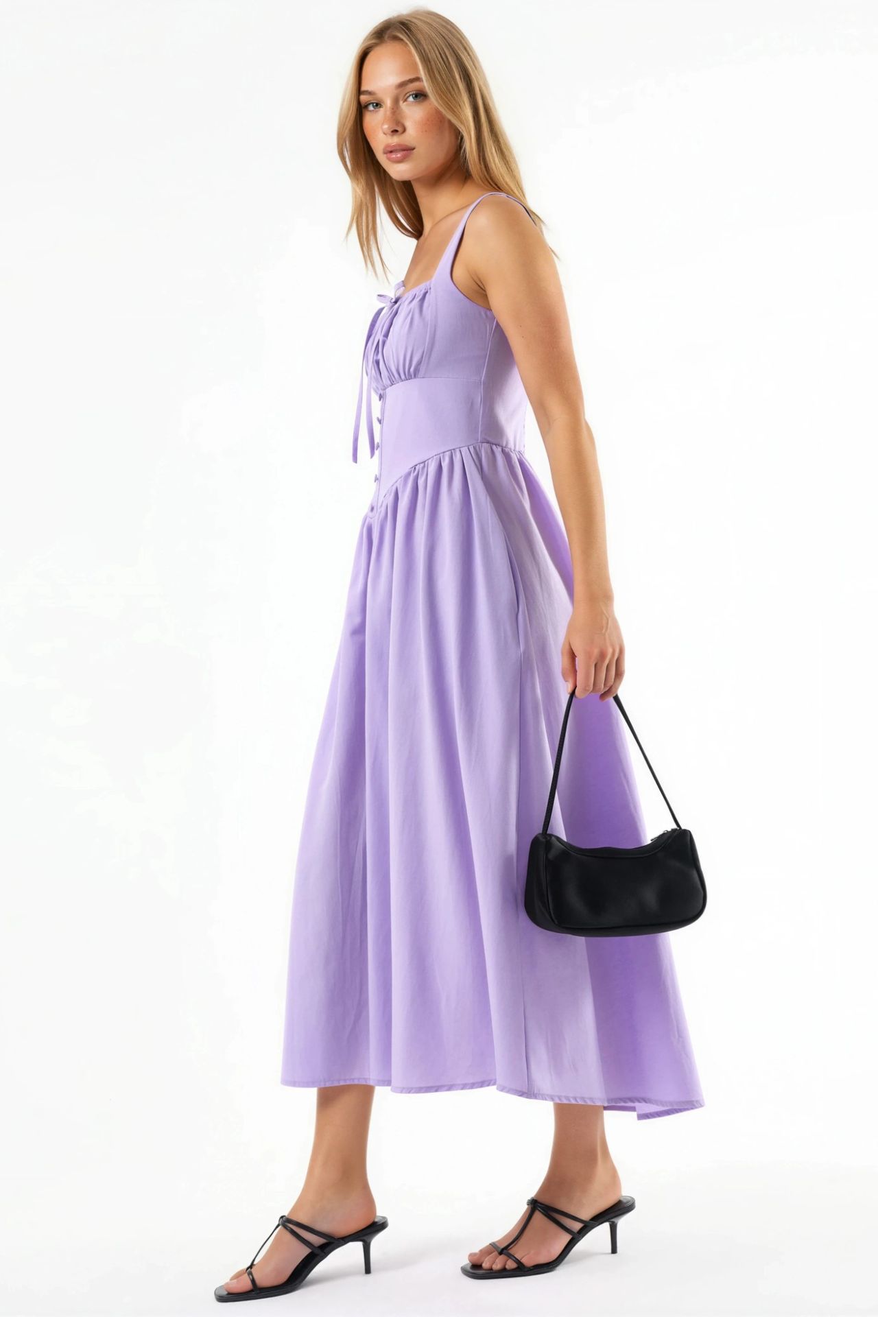 BUSEM Midi Dress with Square Collar and Button Detail 2