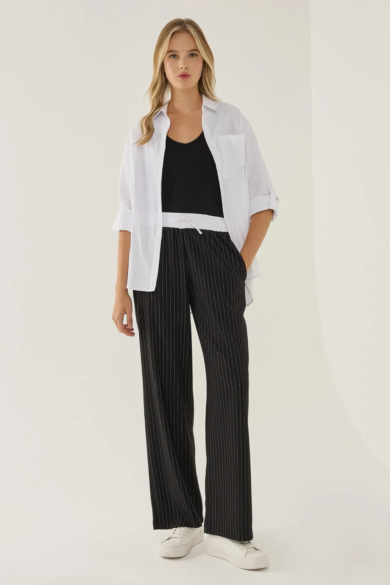 Elastic Waist Striped Pants