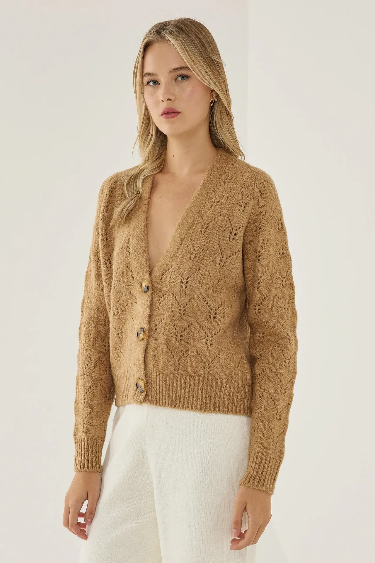 V-Neck Relaxed Fit Knit Cardigan