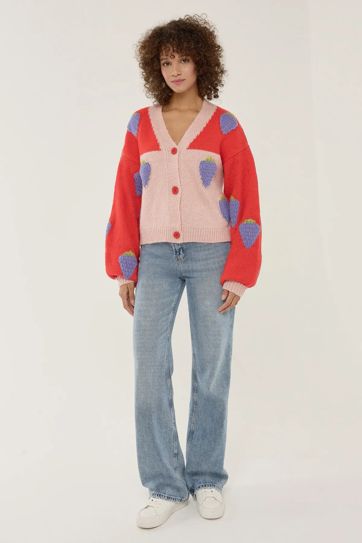Oversized Strawberry Patterned Cardigan 2