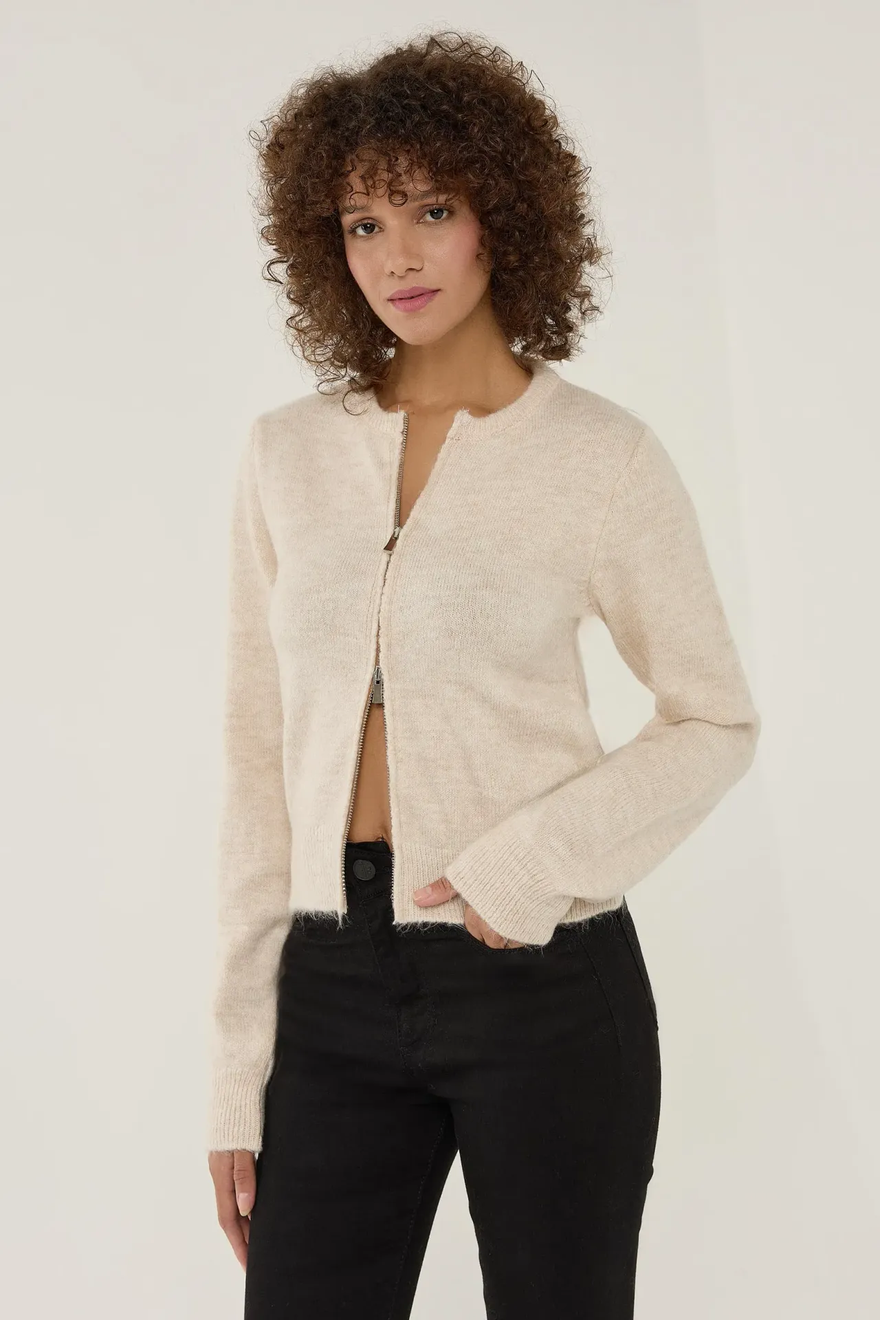 Zippered Knit Cardigan