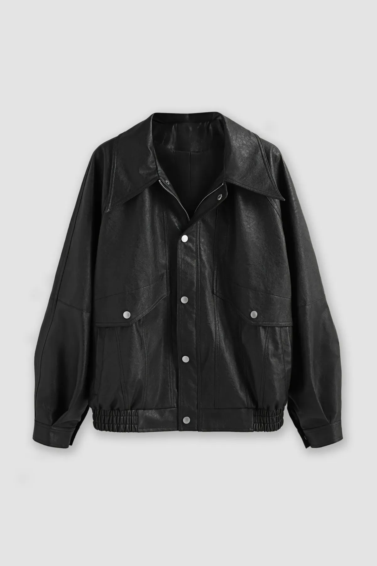 Oversized Faux Leather Snap-Front Jacket 2