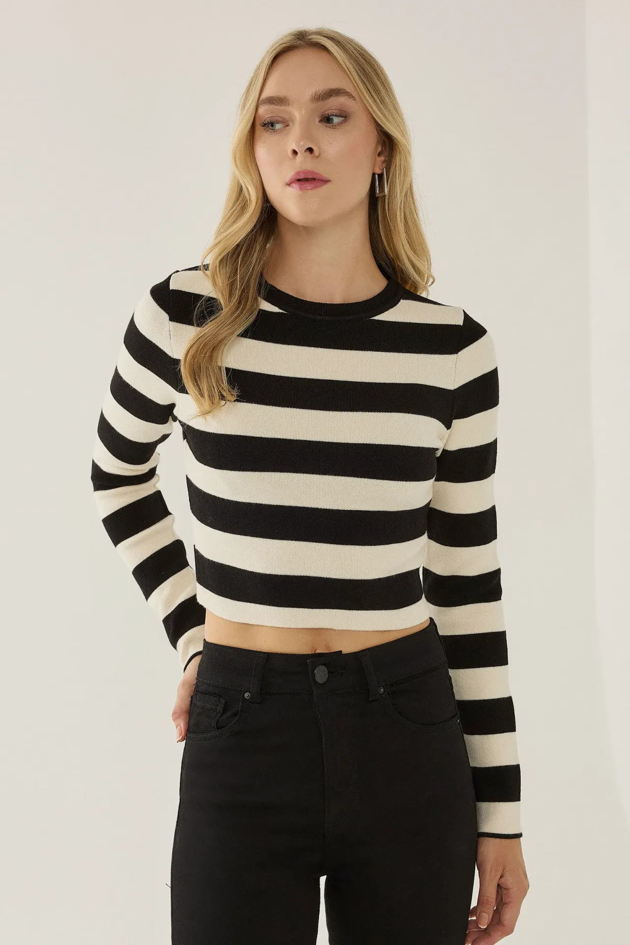 Striped Crew Neck Knit Top