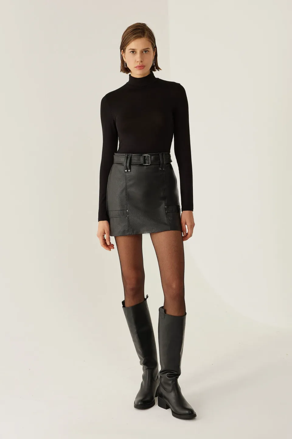 Belted Faux Leather Mini Skirt