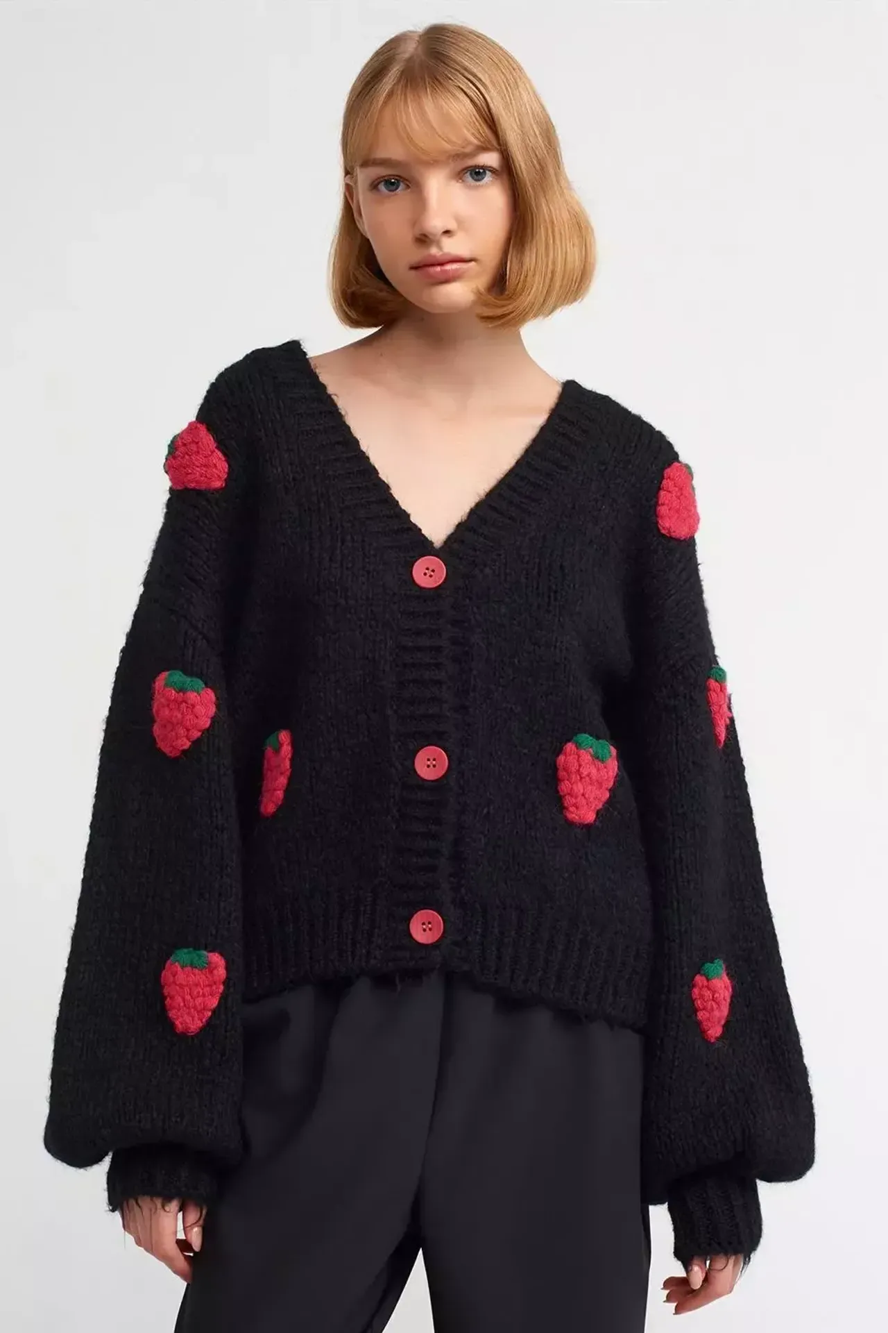 Oversized Strawberry Knit Cardigan