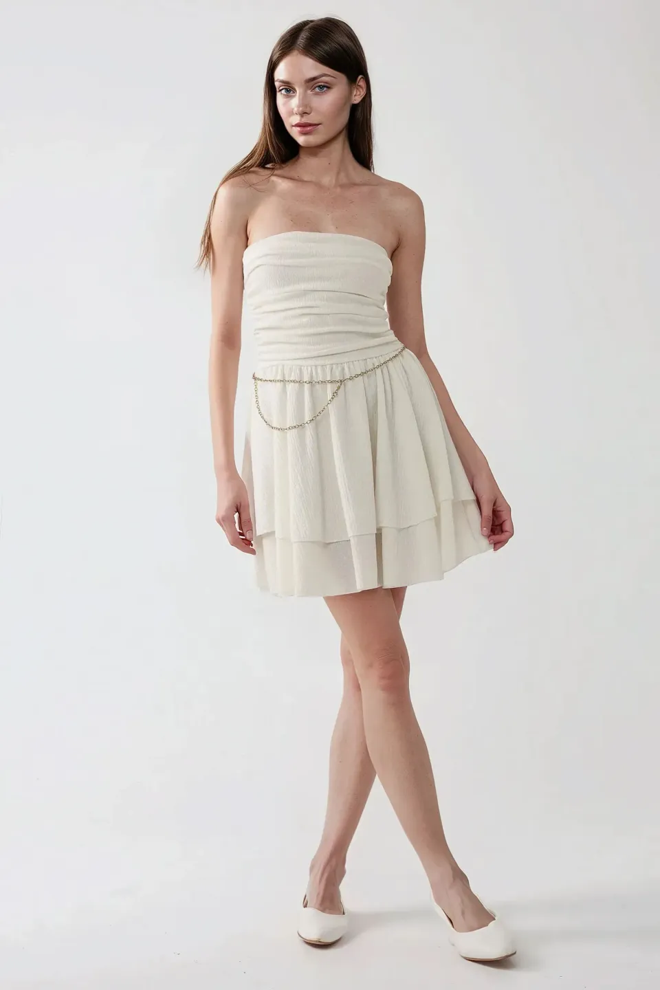 Strapless Textured Ruffle Mini Dress