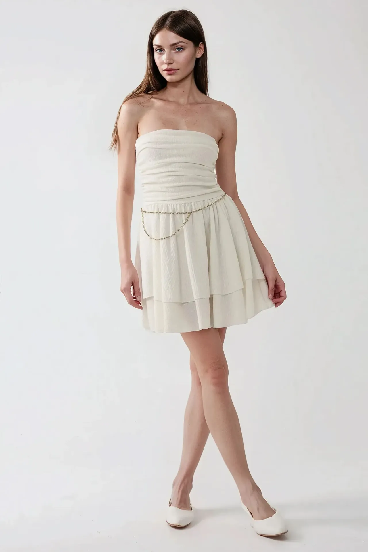 Strapless Textured Ruffle Mini Dress