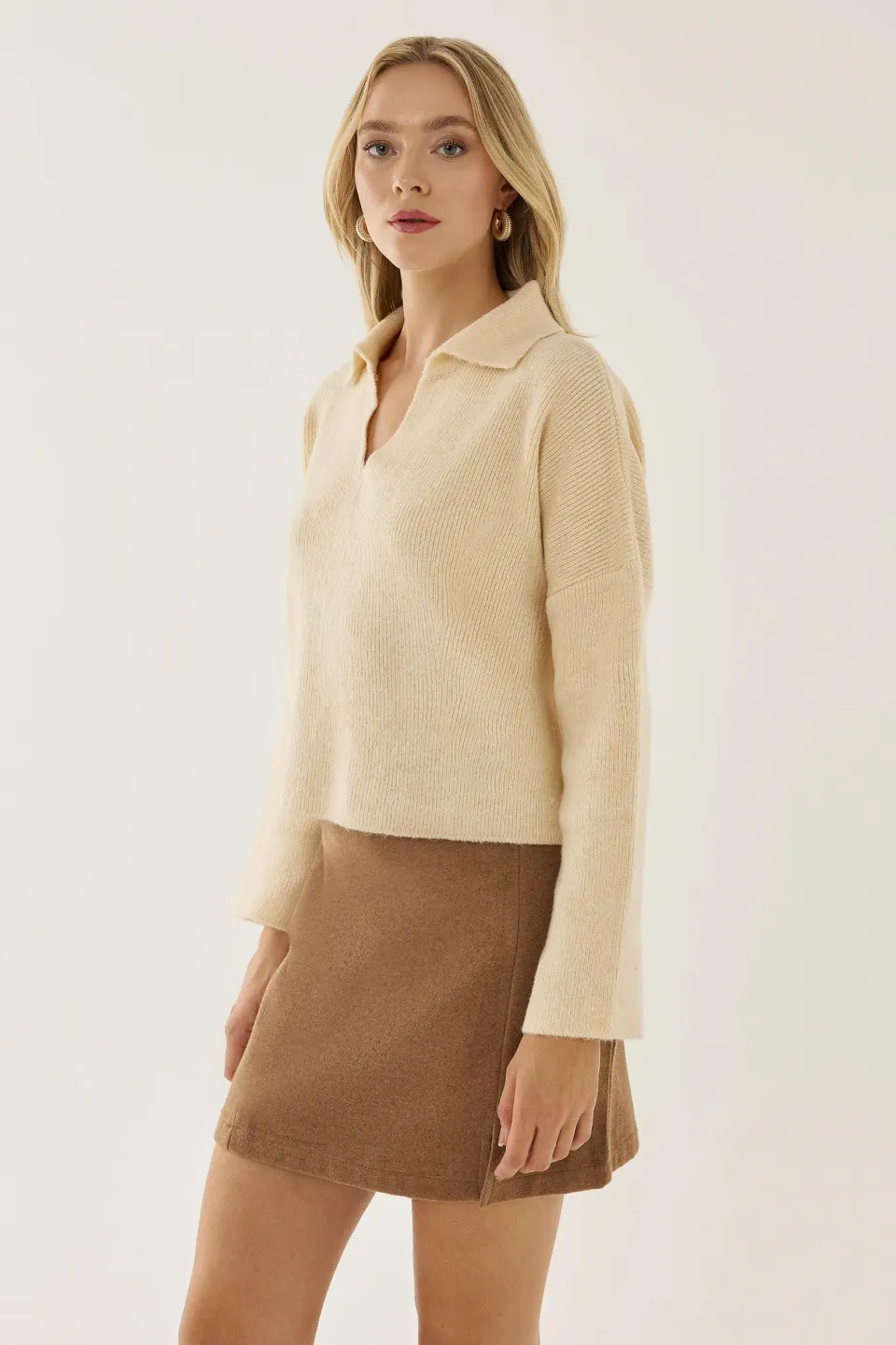 Relaxed Fit Shirt Collar Sweater