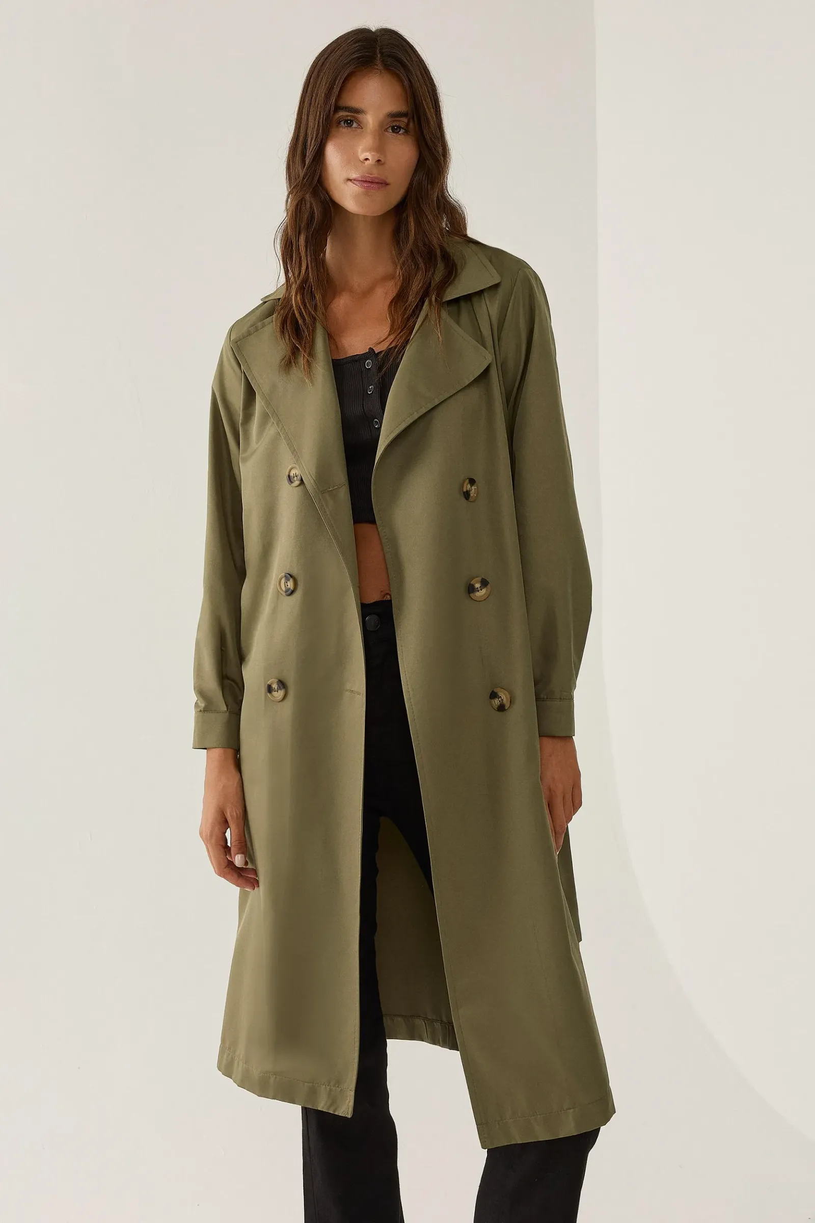 Double-Breasted Belted Long Trench Coat 4