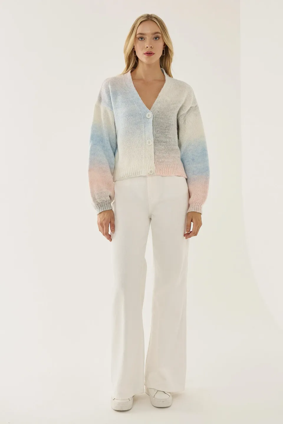 Gradient V-Neck Relaxed Fit Cardigan