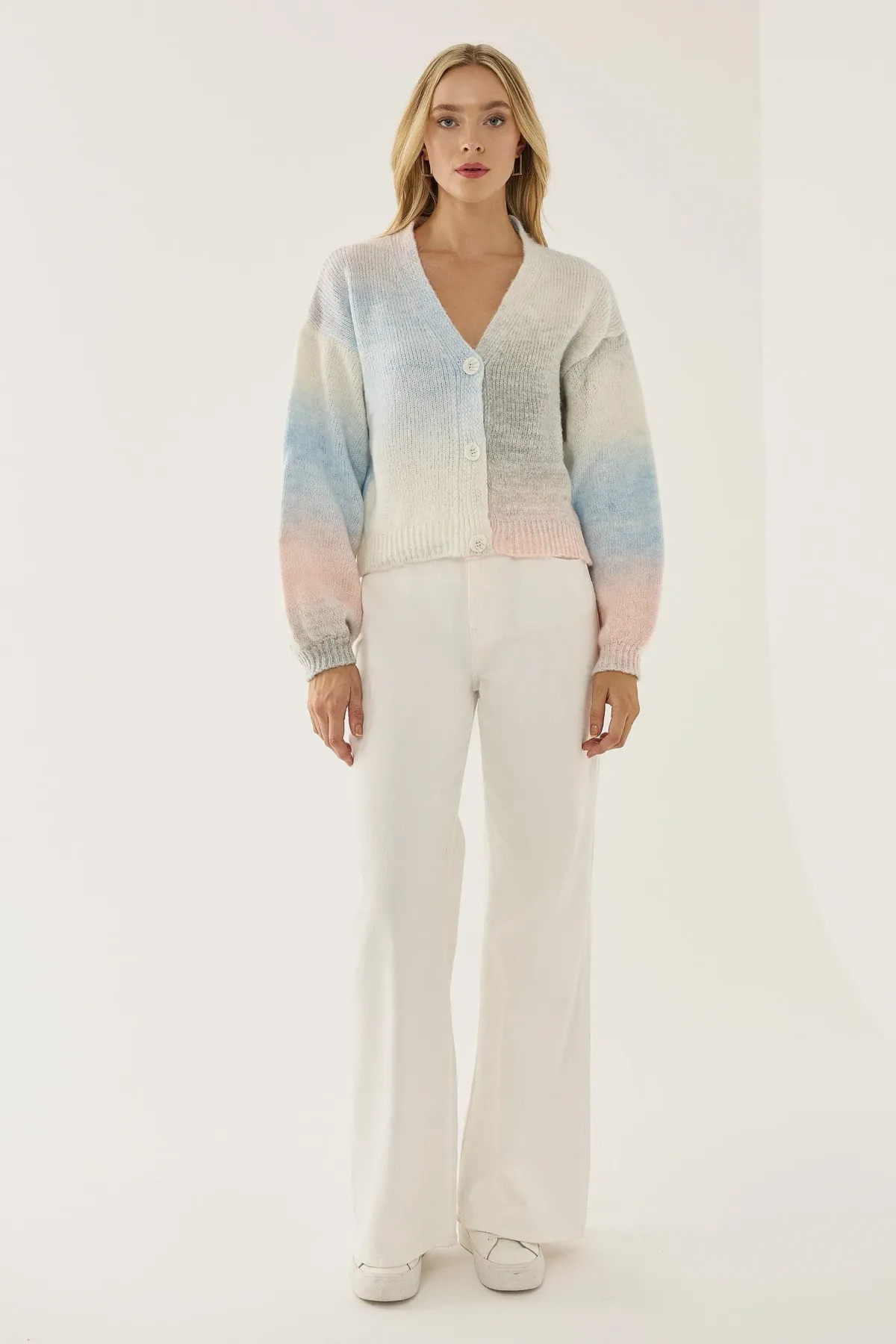 Gradient V-Neck Relaxed Fit Cardigan 2