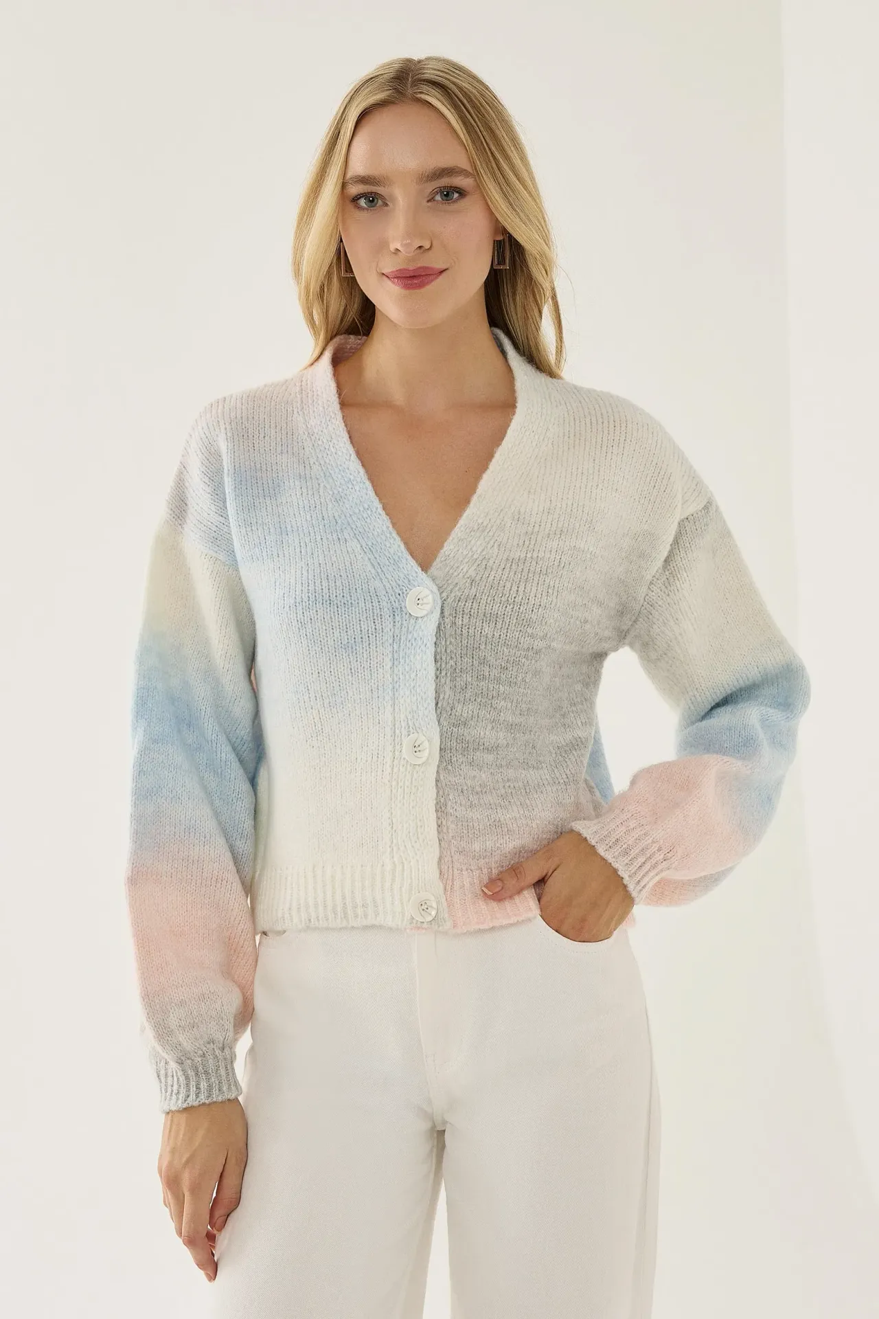 Gradient V-Neck Relaxed Fit Cardigan