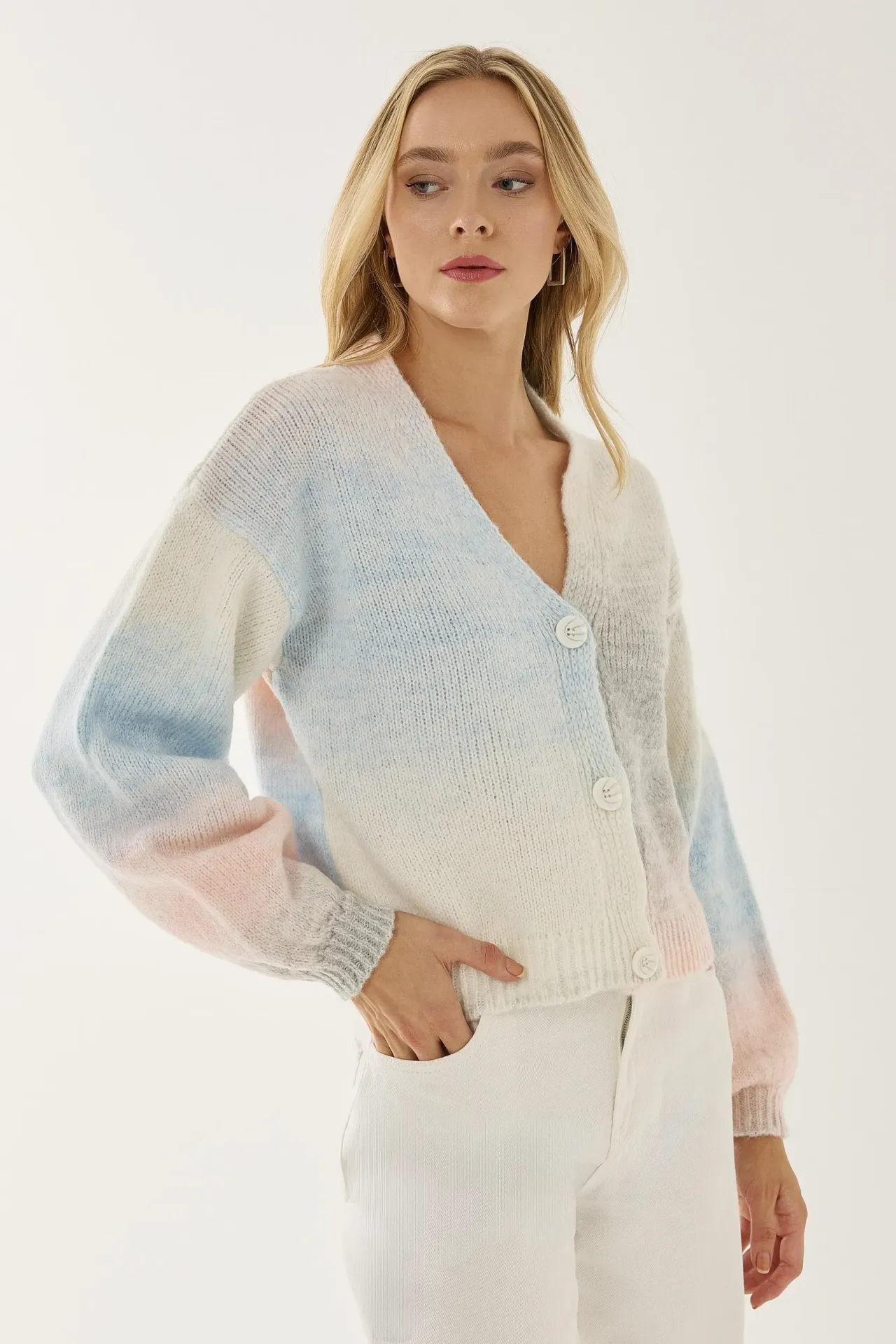 Gradient V-Neck Relaxed Fit Cardigan