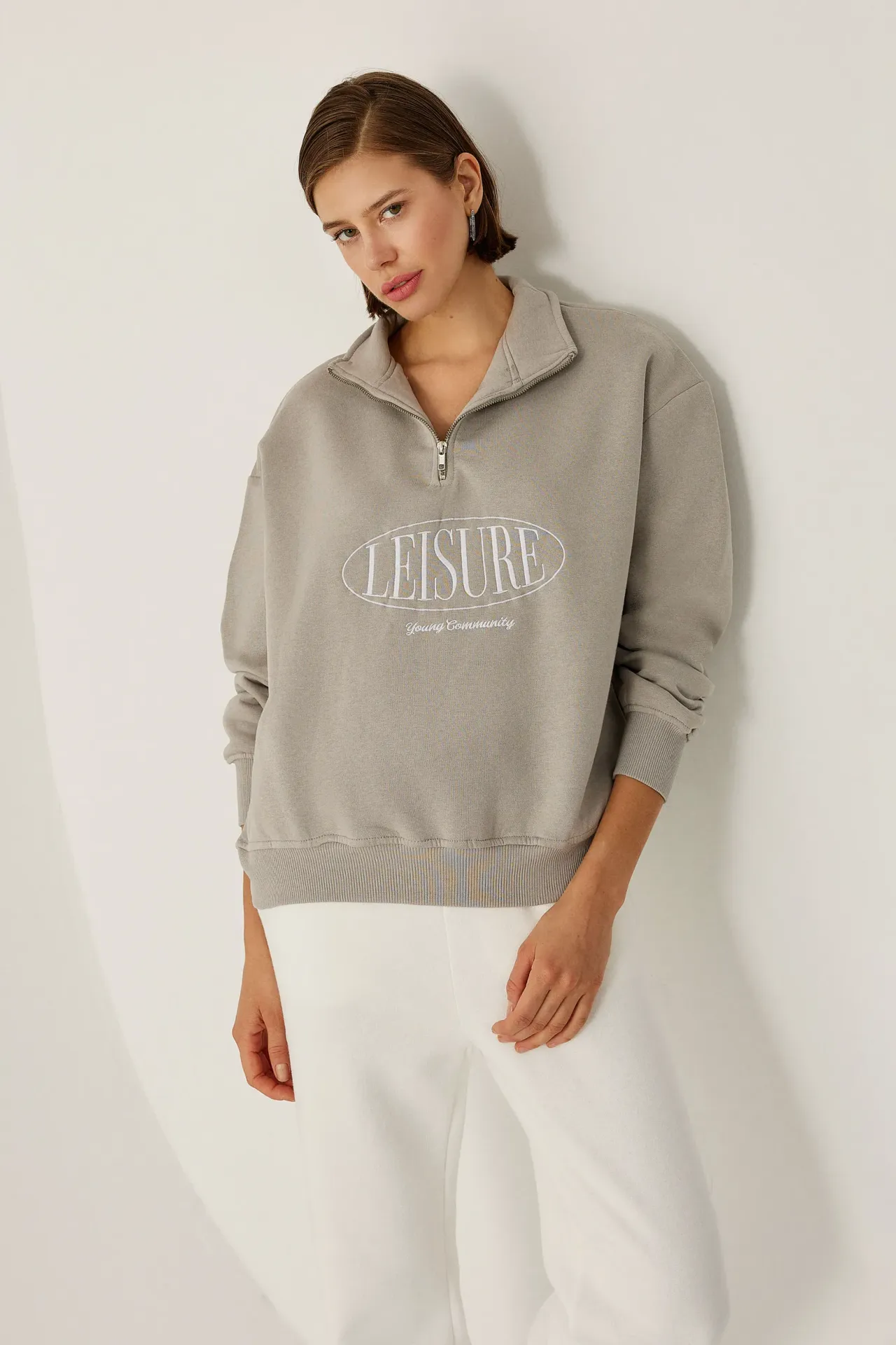 Printed Zipper Collar Sweatshirt