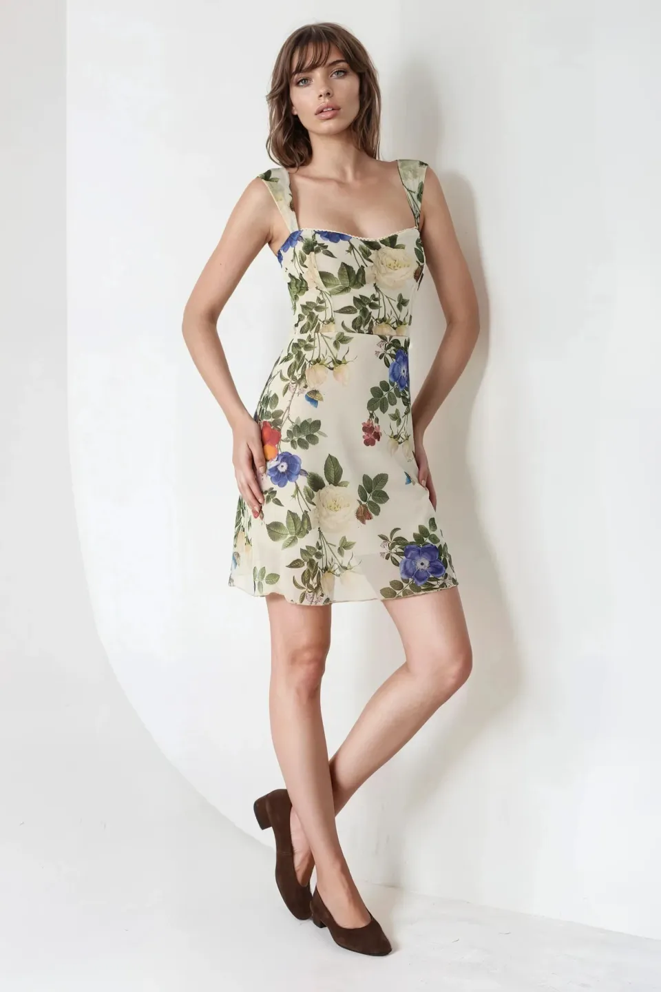 Printed Mini Tulle Dress with Heart Collar