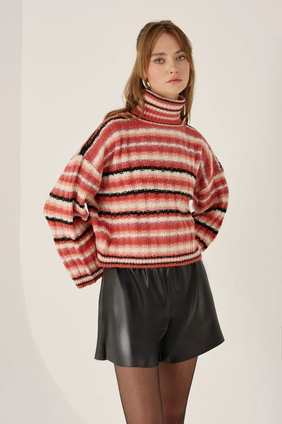 Striped Turtleneck Cropped Sweater