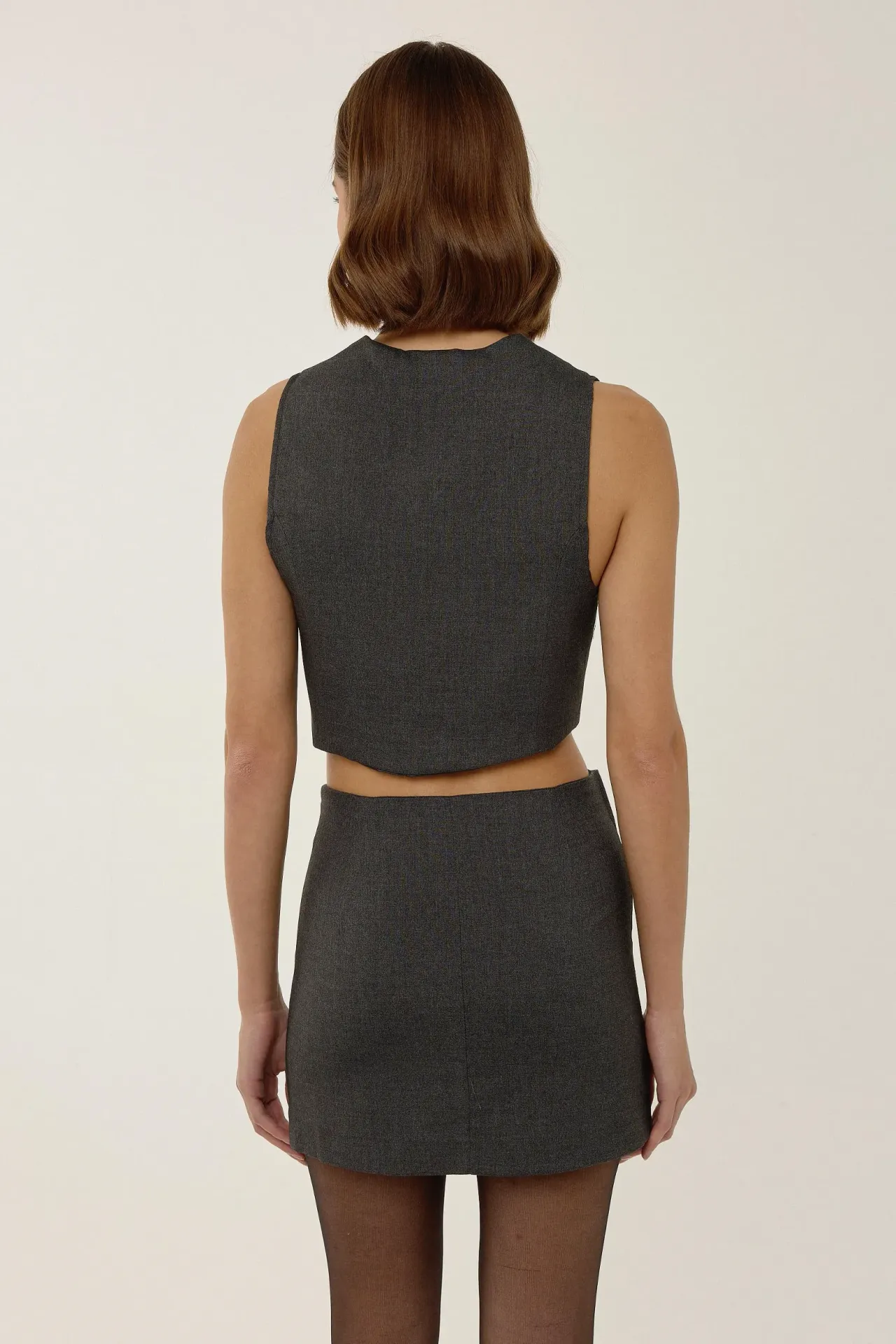 V-Neck Vest & Skirt Two-Piece Set