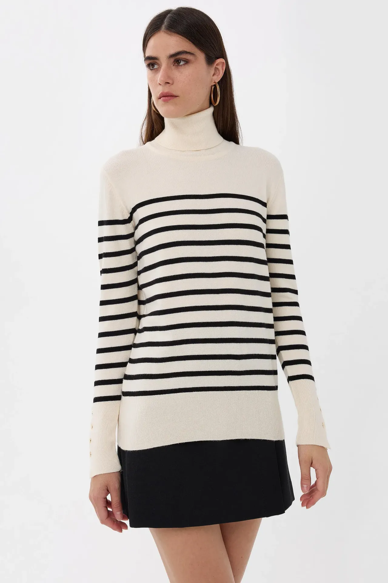 Striped Button Detailed Knitwear Sweater