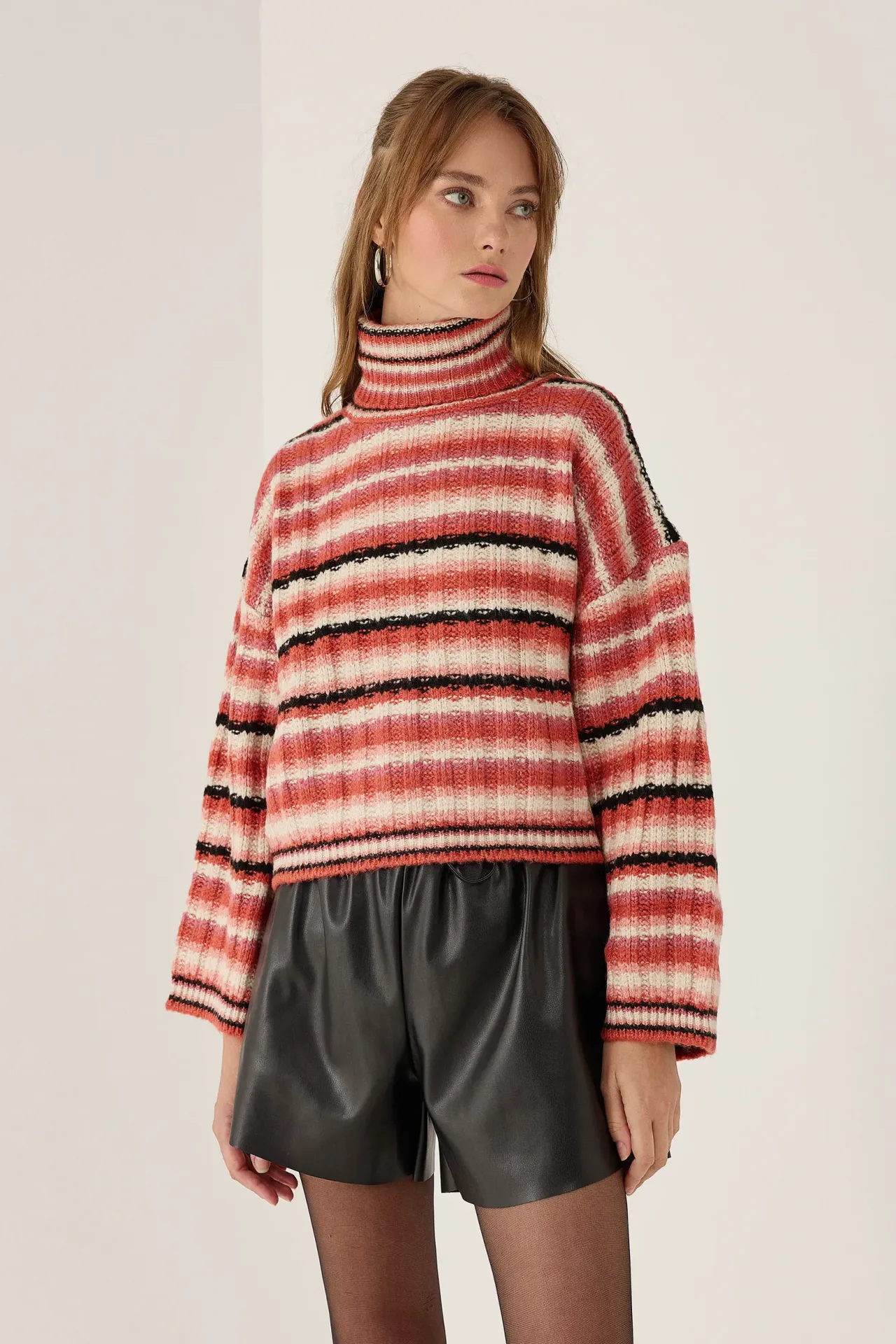 Striped Turtleneck Cropped Sweater