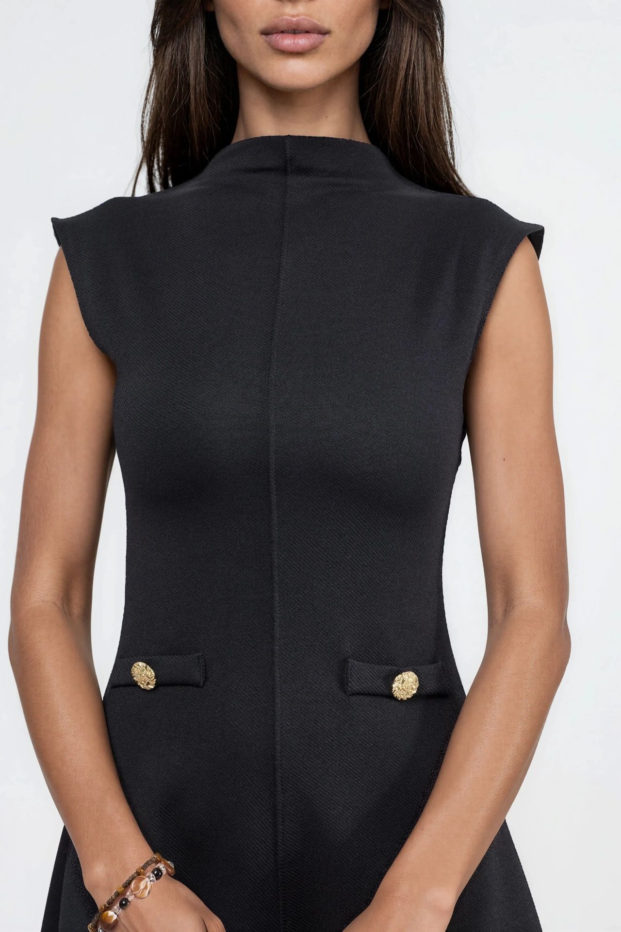 BUSEM Sleeveless A-Line Mini Dress With Mandarin Collar 5